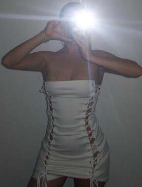 Amy Lynn Athens lace-up strapless mini dress in white